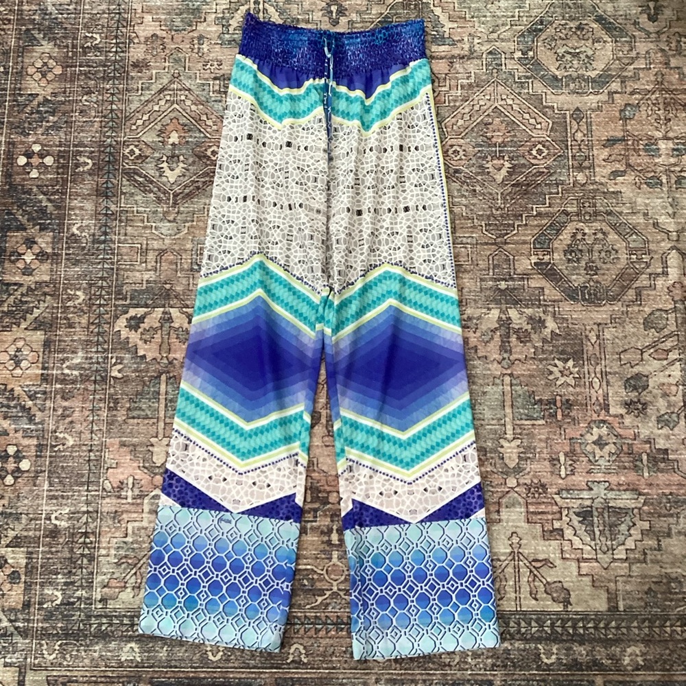 Hale Bob geometric kaleidoscope print pull on pants Size M boho artsy